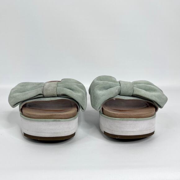 Ugg Joan Platform Slide Sandal Size 7 Aqua Blue Suede Bow Open Toe Comfort - Picture 3 of 10
